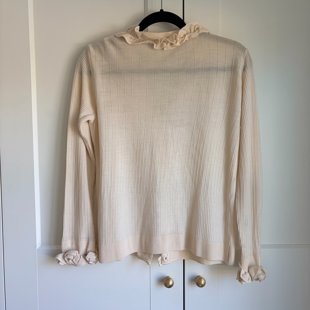 Anne Fontaine Cream Wool Ruffle Ribbed Blouse | 42 - Picture 2 of 6